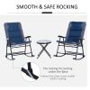 Outsunny 3 Piece Outdoor Patio Furniture Set with Glass Coffee Table & 2 Folding Padded Rocking Chairs, Bistro Style for Porch, Camping, Balcony