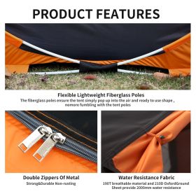 2 Person Black + Orange Pop Up Camping Tent