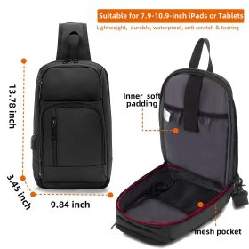 Sling Bag for Men Black Crossbody Bag with USB Charging Port Fits 10.2 inch iPad Casual Daypack