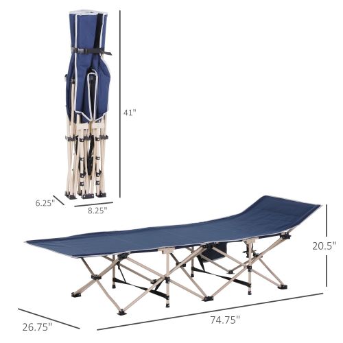 Outsunny Folding Camping Cot for Adults with Carry Bag, Side Pocket, Outdoor Portable Sleeping Bed for Travel, Camp, Vacation, 330 lbs. Capacity, Blue Outsunny Folding Camping Cot for Adults with Carry Bag, Side Pocket, Outdoor Portable Sleeping Bed for Travel, Camp, Vacation, 330 lbs. Capacity, Blue