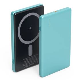 2 In 1 5000mAh MagSafe Wireless Power Bank PD20W Magnetic Fast Charger Portable Phone Charger Fit for IOS Phone 15 14 13 12 Series And More (Color: Cyan)