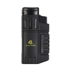 GALINER Metal Cigar Lighter Gas Butane Portable Windproof 4 Jet Torch Lighters Pocket Smoking Cigar Burner Isqueiro (Color: Black)