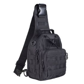 Unisex Sling Shoulder Bag Molle Outdoor Daypack Backpack with Adjustable Strap (Color: Black)