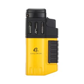 GALINER Metal Cigar Lighter Gas Butane Portable Windproof 4 Jet Torch Lighters Pocket Smoking Cigar Burner Isqueiro (Color: Yellow)