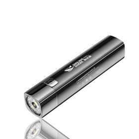 Mini Portable LED Flashlight with Power Bank, USB Rechargeable (Color: Black)